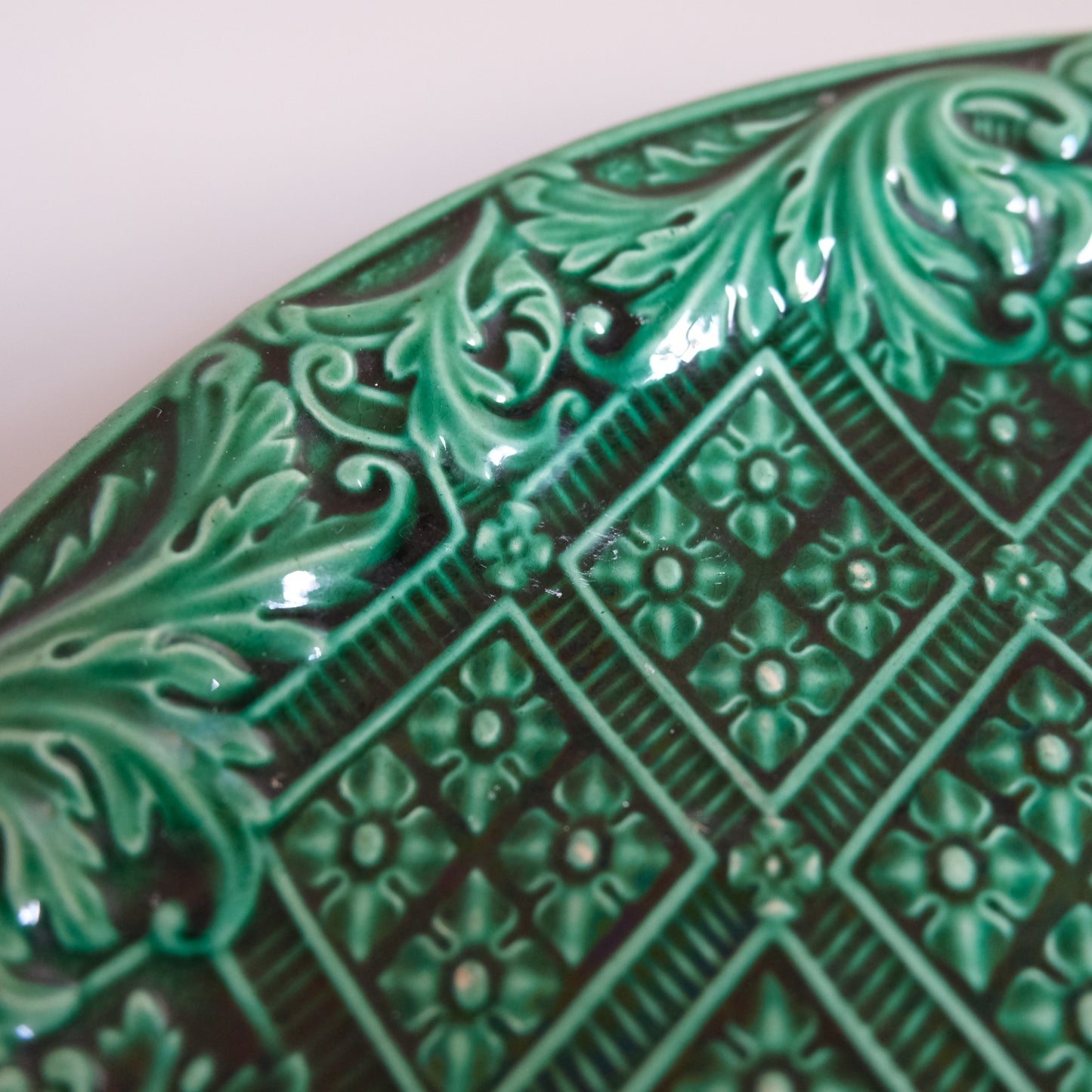 Antique Green Majolica Plate