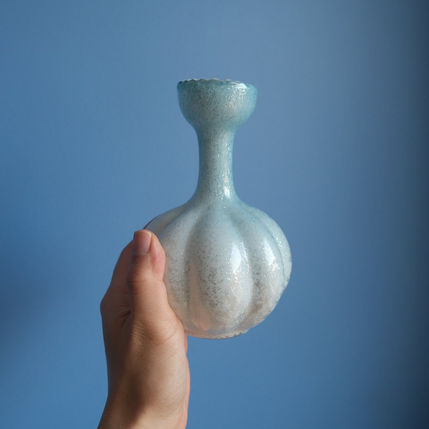 Antique sparkly ice blue vase