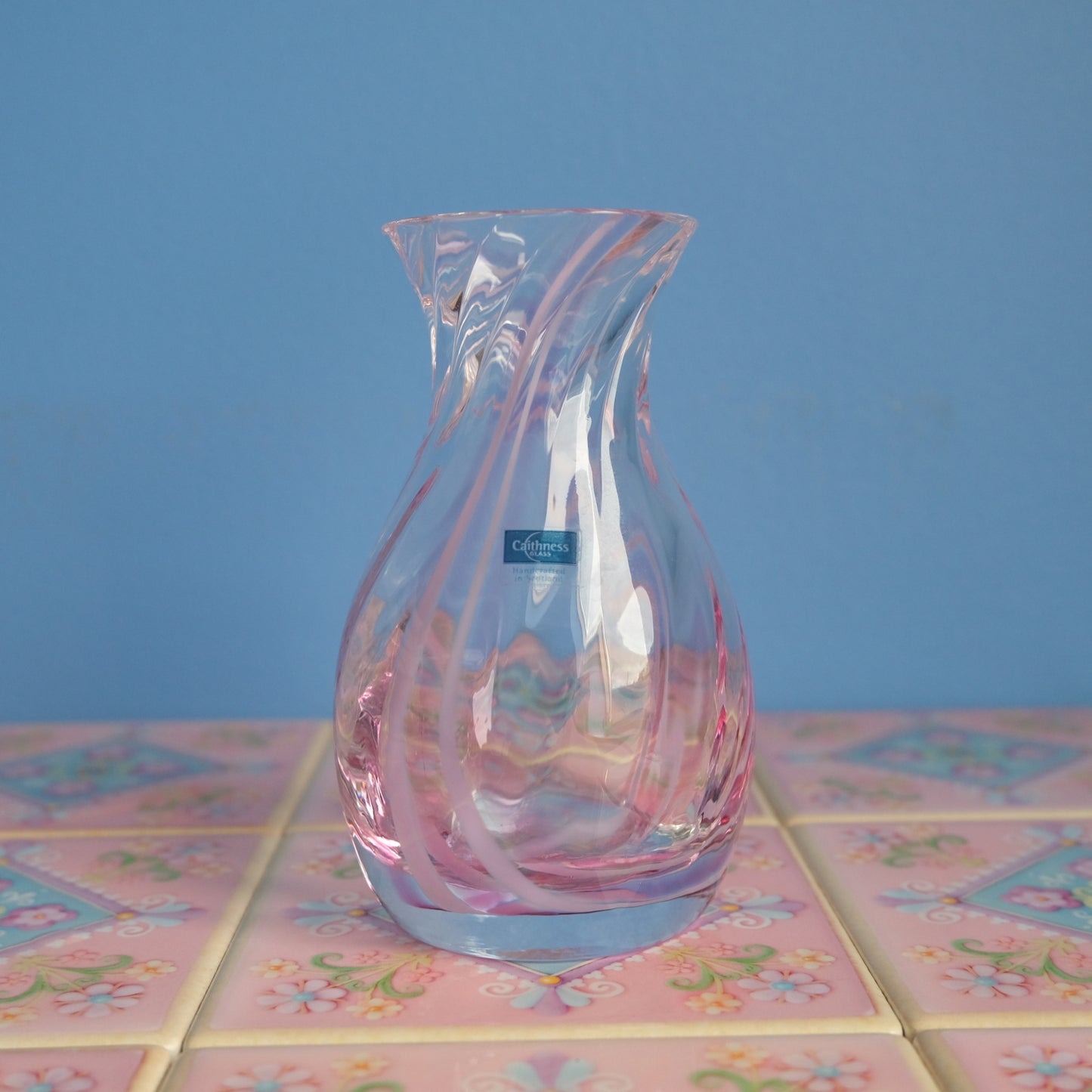 Vintage Caithness pink swirl mini vase