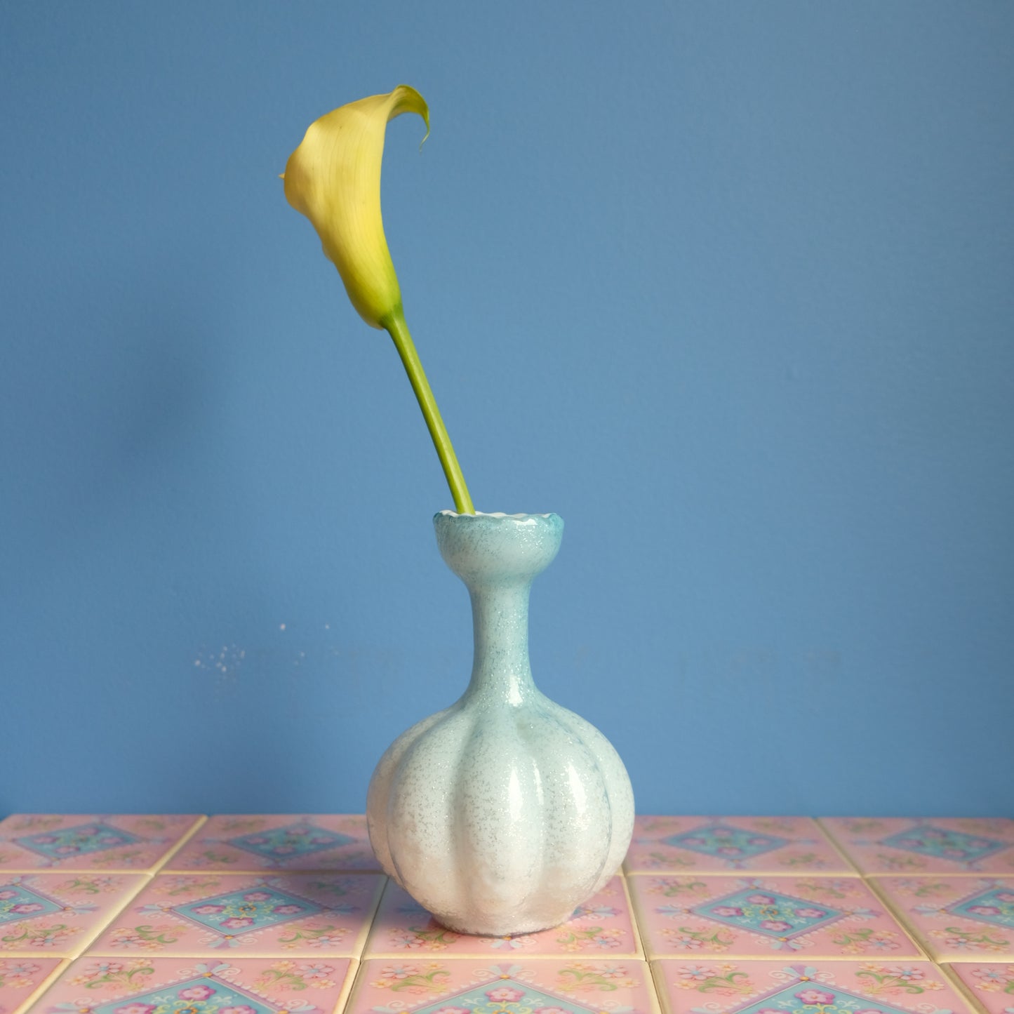 Antique sparkly ice blue vase