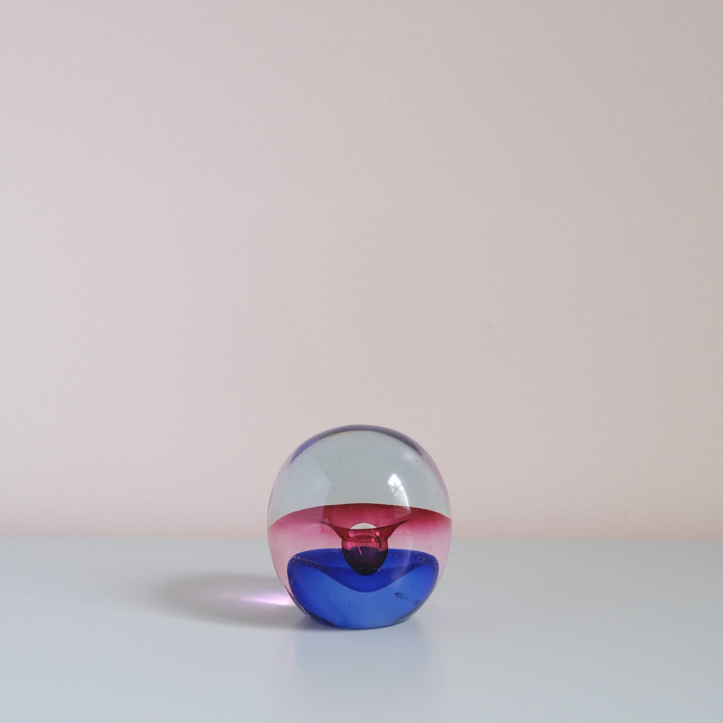 Vintage Pink & Blue Glass Paperweight