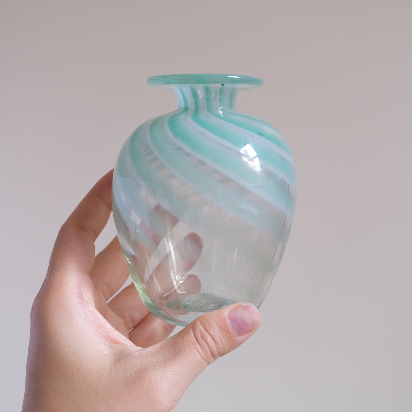 Vintage Mint Green x Clear Swirled Stripe Vase
