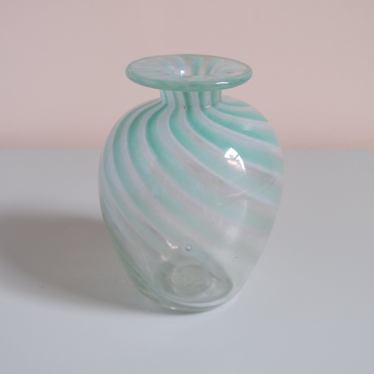 Vintage Mint Green x Clear Swirled Stripe Vase