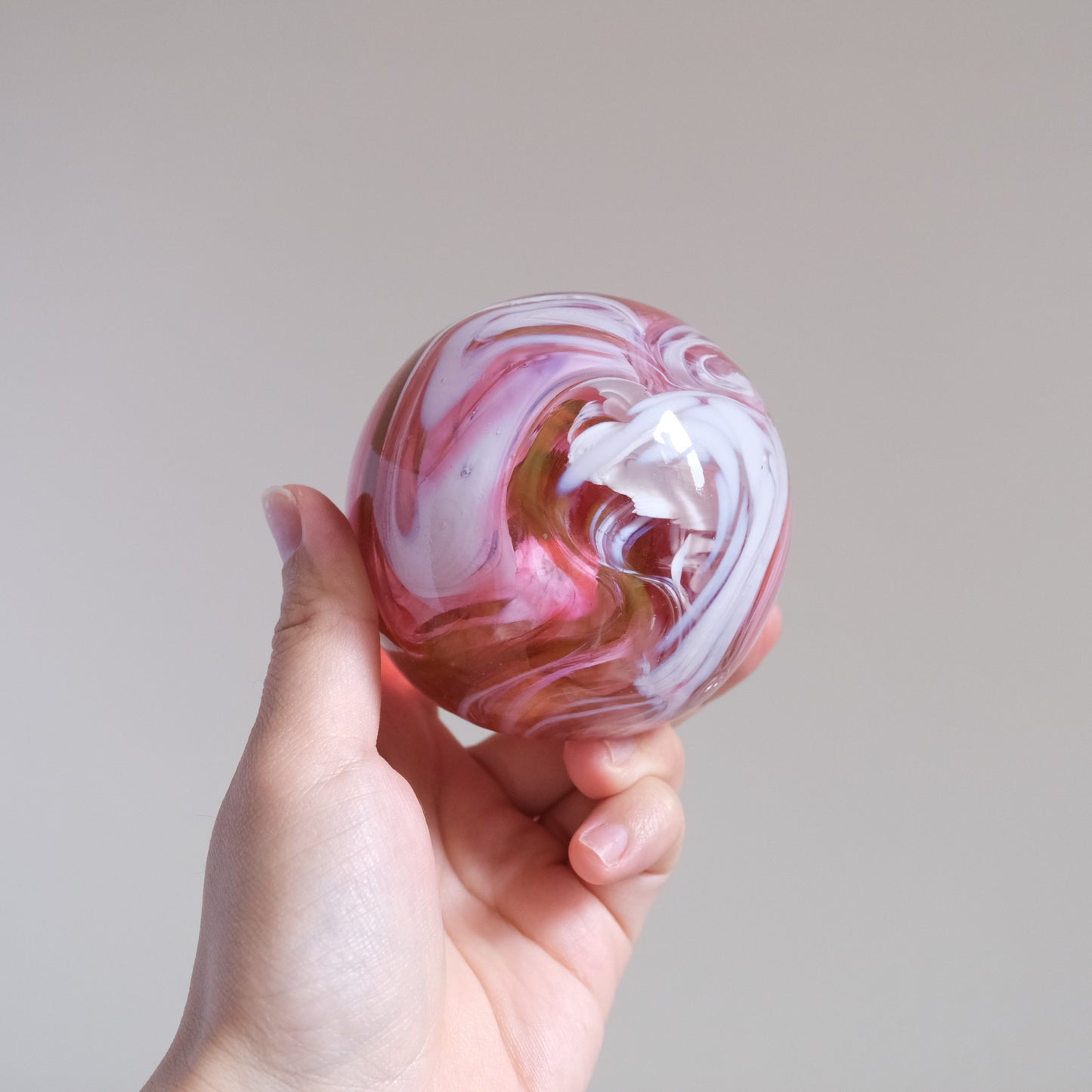 Vintage Pink Marble Glass Paperweight