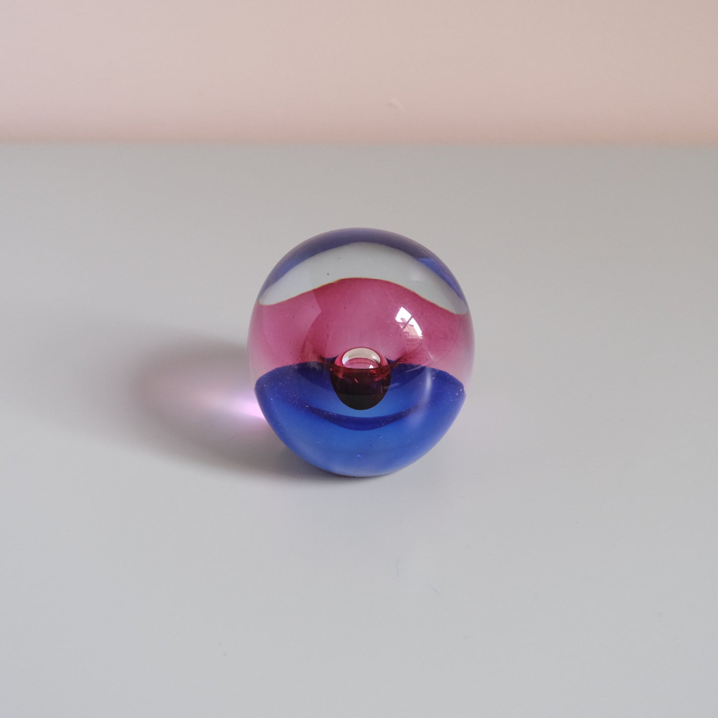 Vintage Pink & Blue Glass Paperweight