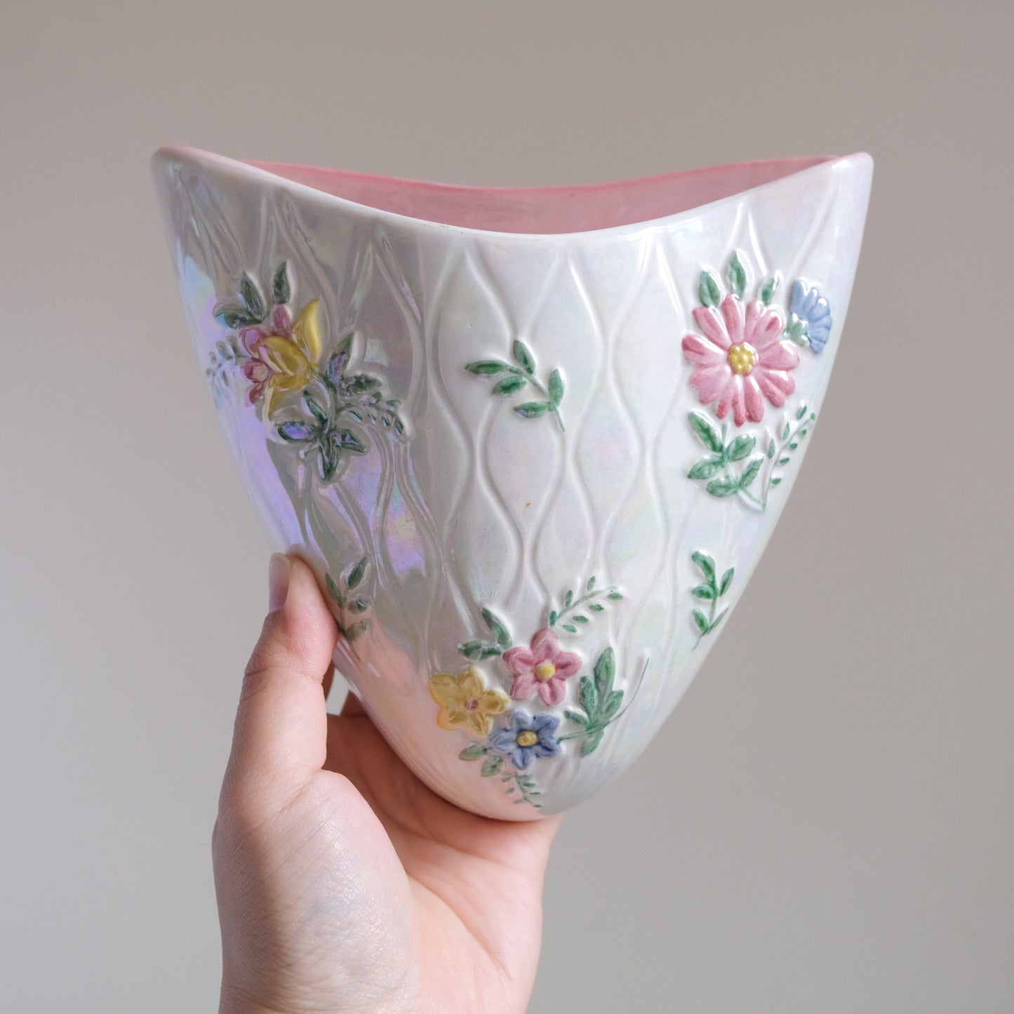Vintage MALING Lustreware Floral Wall Pocket Vase