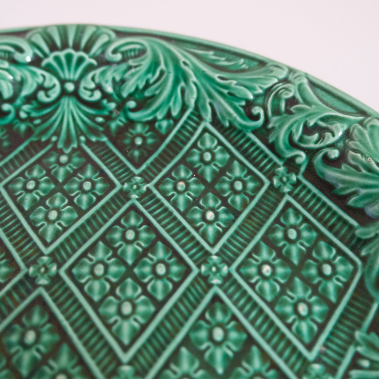 Antique Green Majolica Plate
