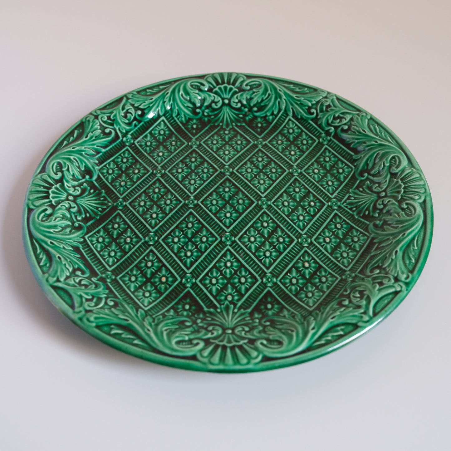 Antique Green Majolica Plate