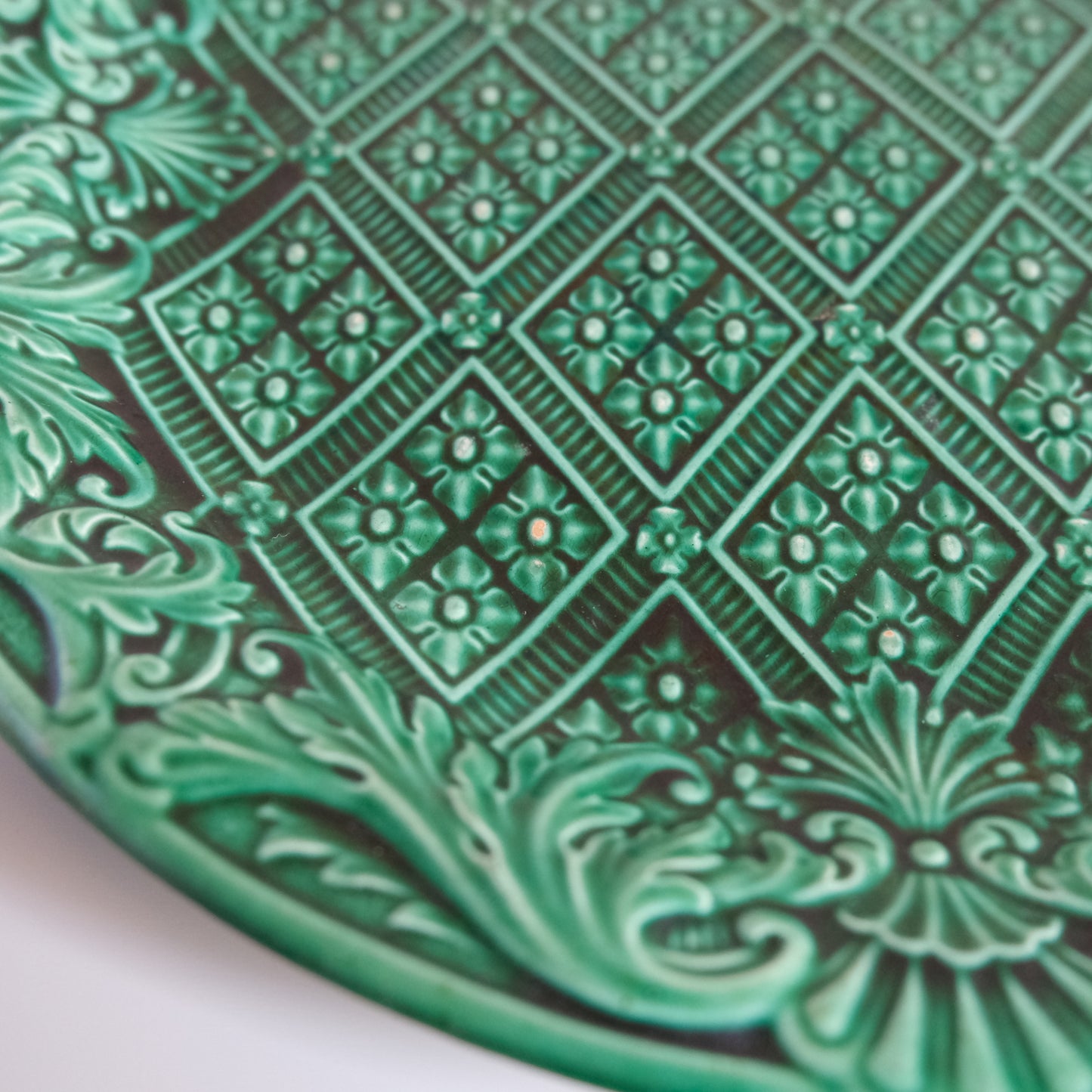 Antique Green Majolica Plate