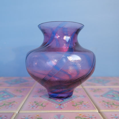 Vintage caithness pink and blue stripe vase