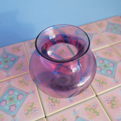 Vintage caithness pink and blue stripe vase