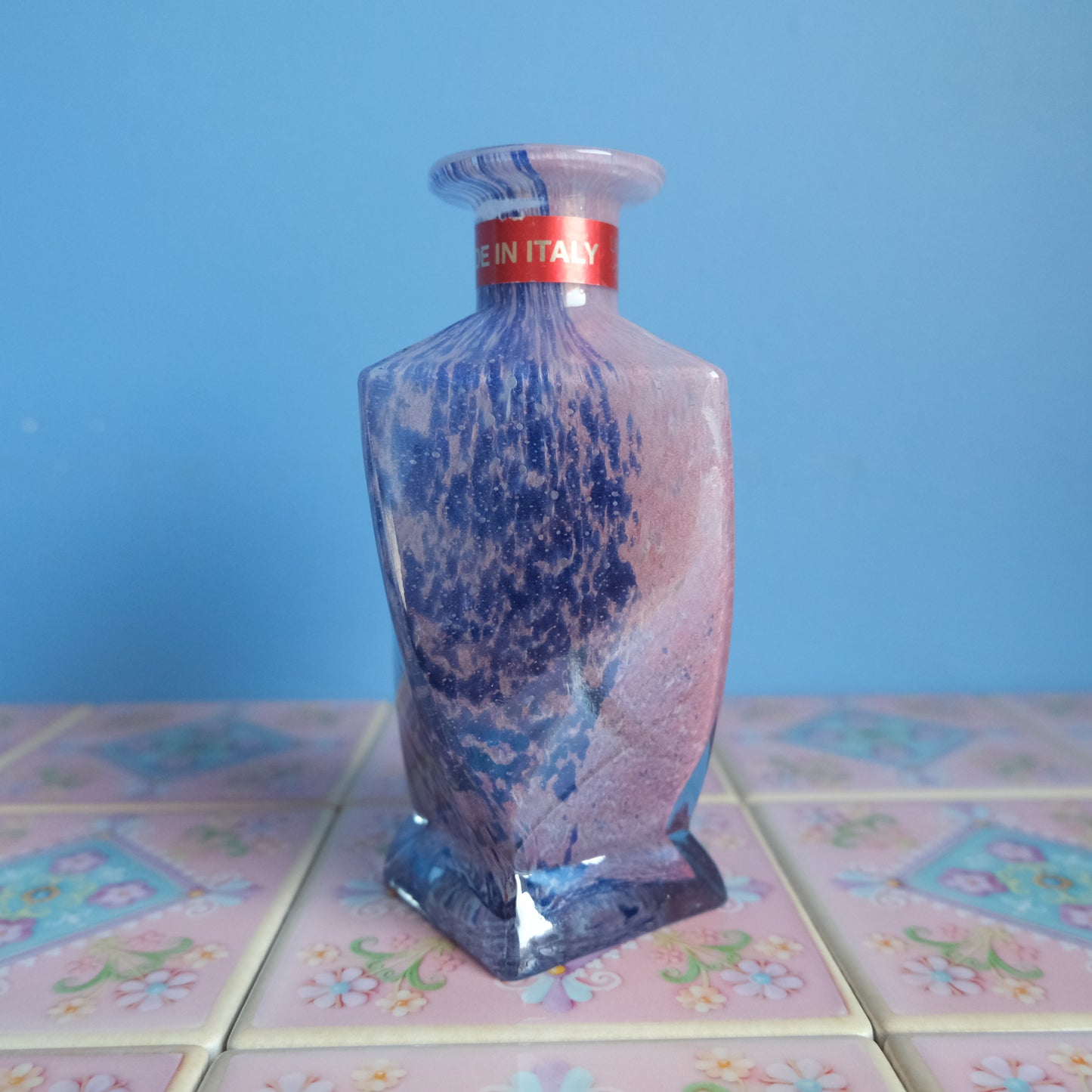 Vintage Lavorazione T. Murano pink blue vase