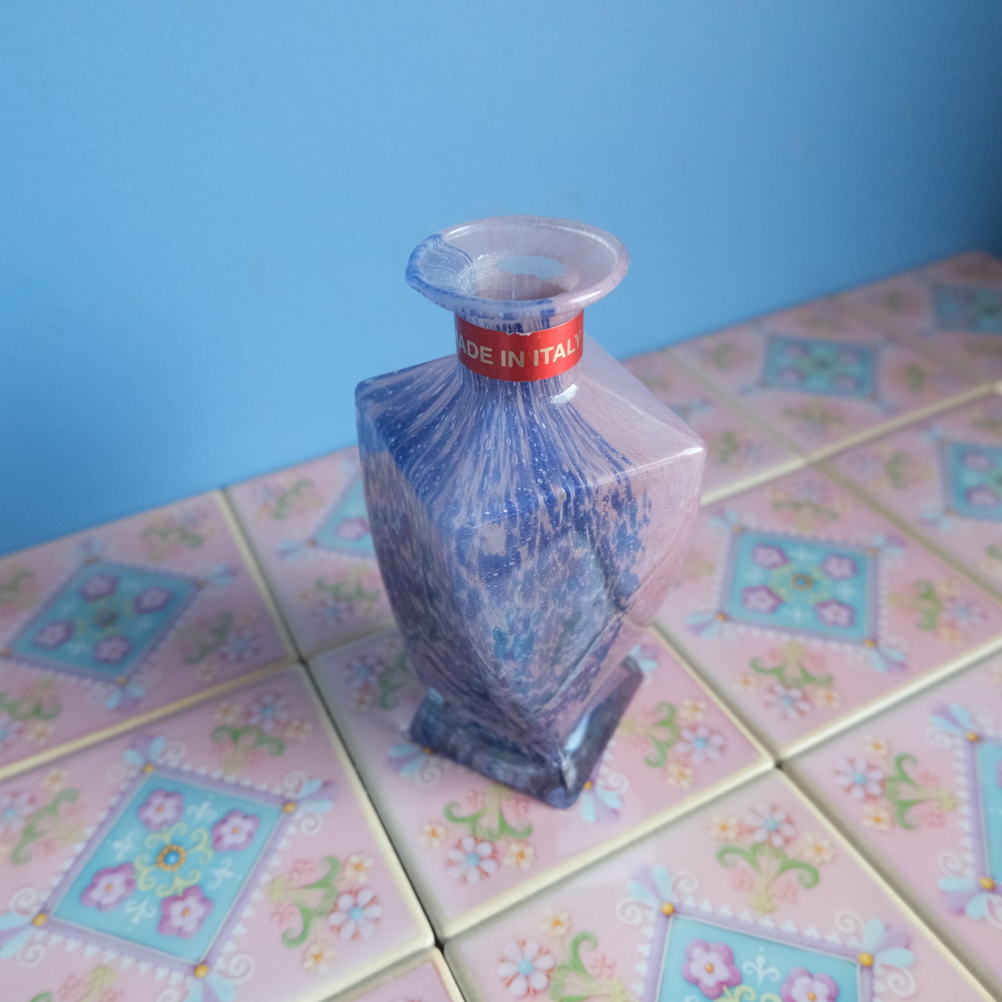 Vintage Lavorazione T. Murano pink blue vase