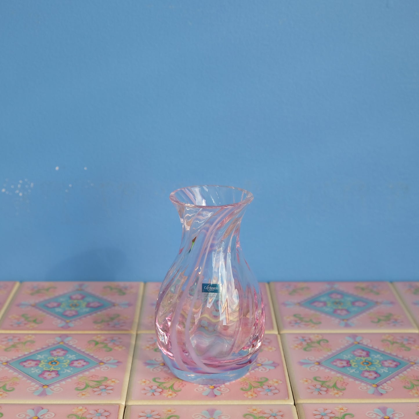 Vintage Caithness pink swirl mini vase