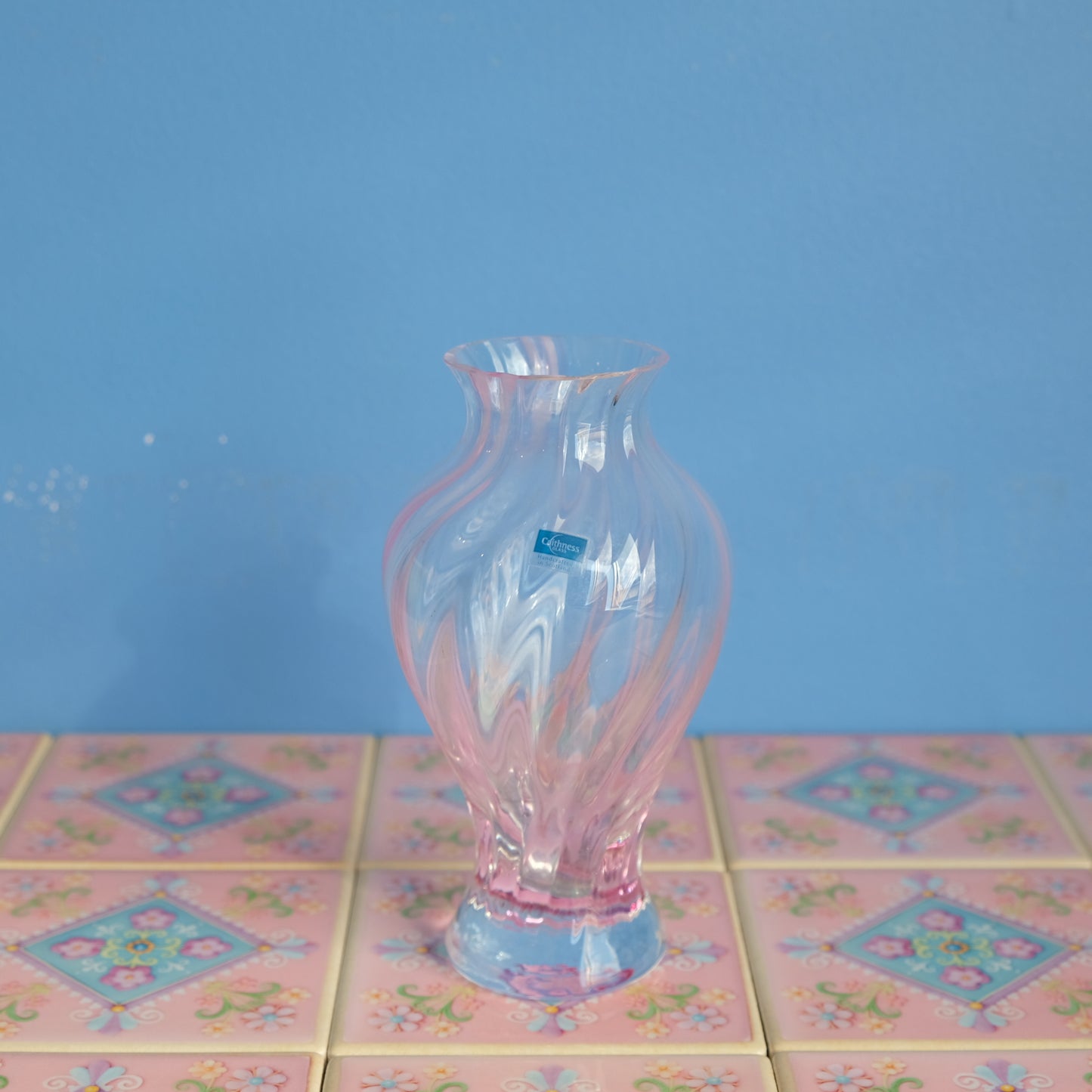 Vintage Caithness pink swirl vase