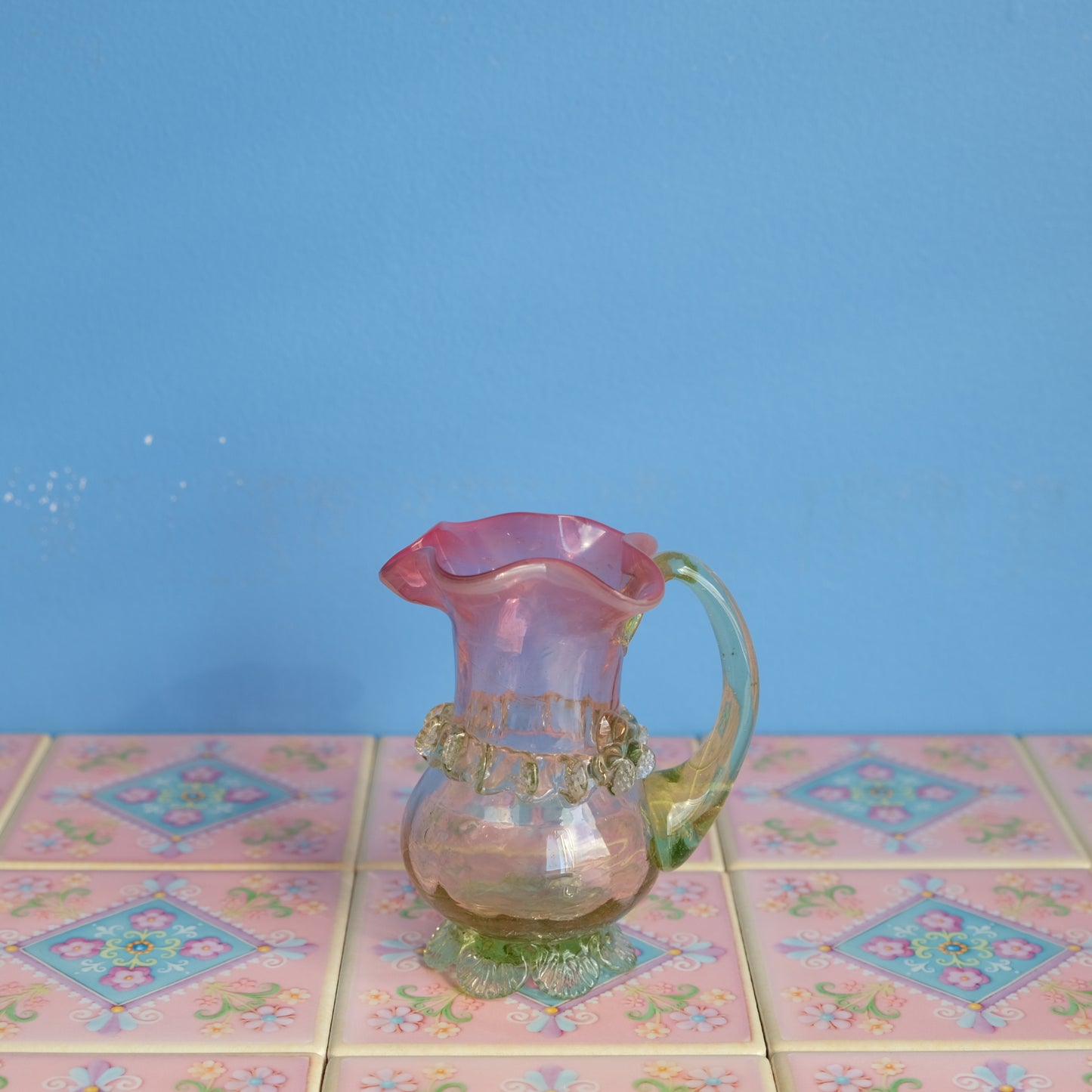 Antique pink floral jar vase
