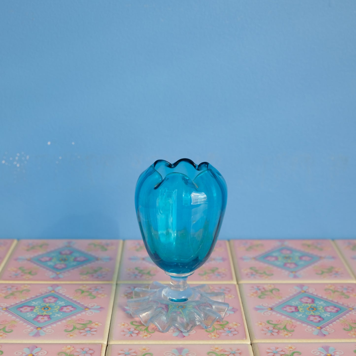 Antique hand blown blue vase