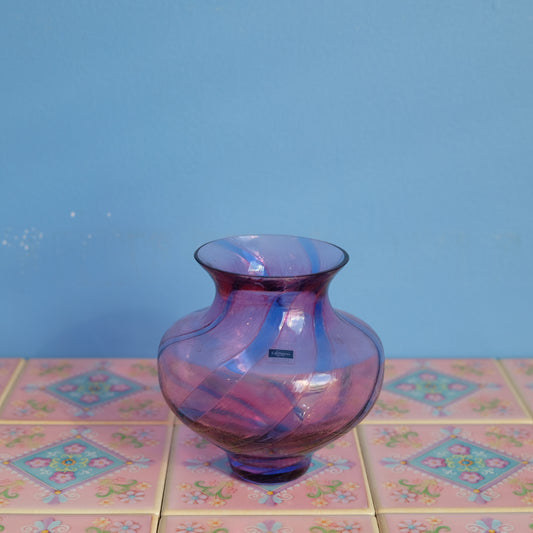 Vintage caithness pink and blue stripe vase
