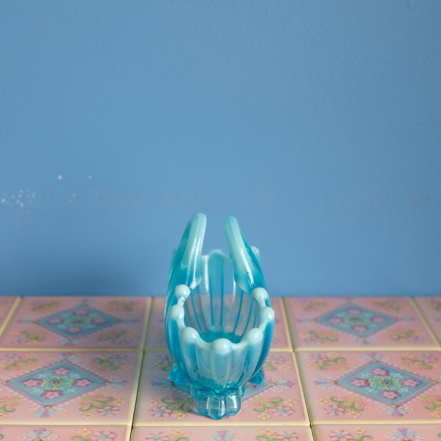 Vintage light blue glass basket