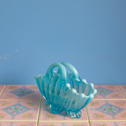 Vintage light blue glass basket