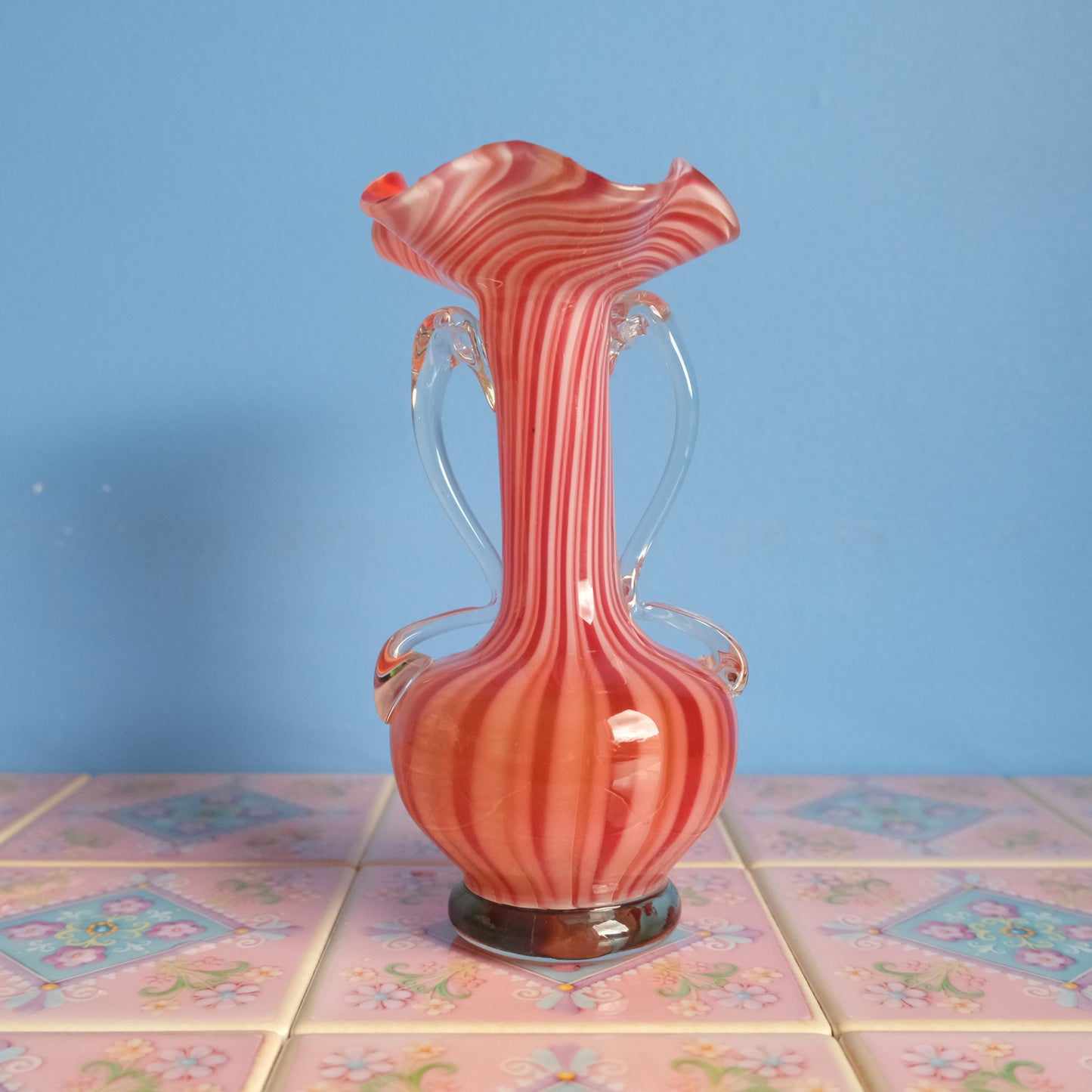 Vintage Murano orange striped vase