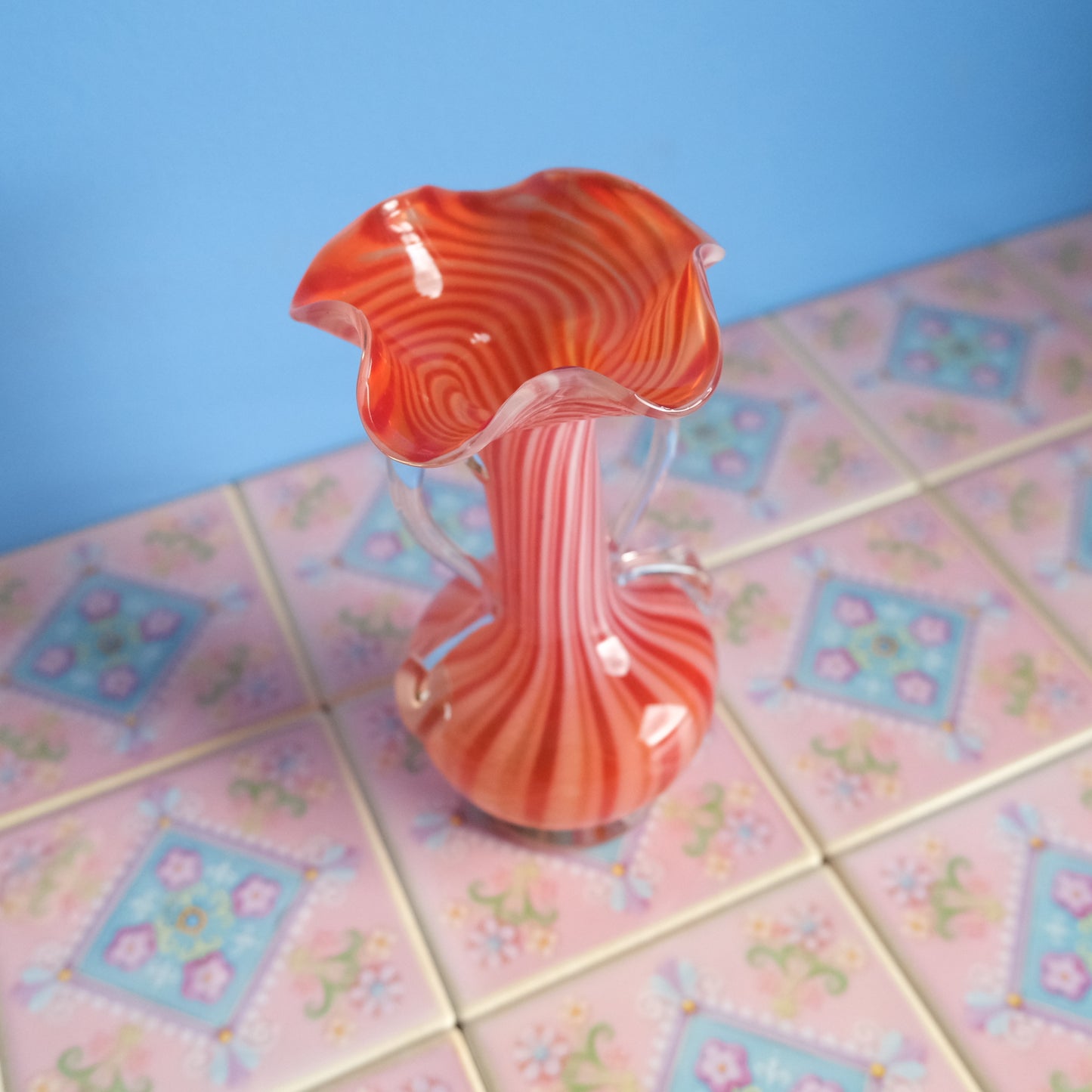 Vintage Murano orange striped vase