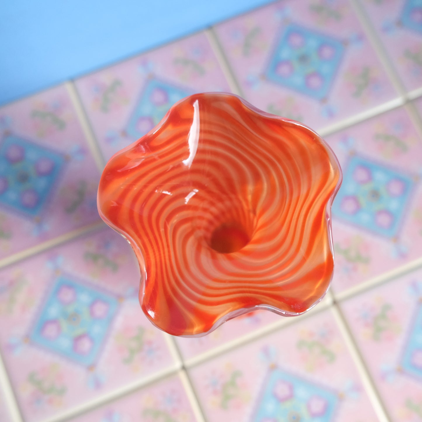 Vintage Murano orange striped vase