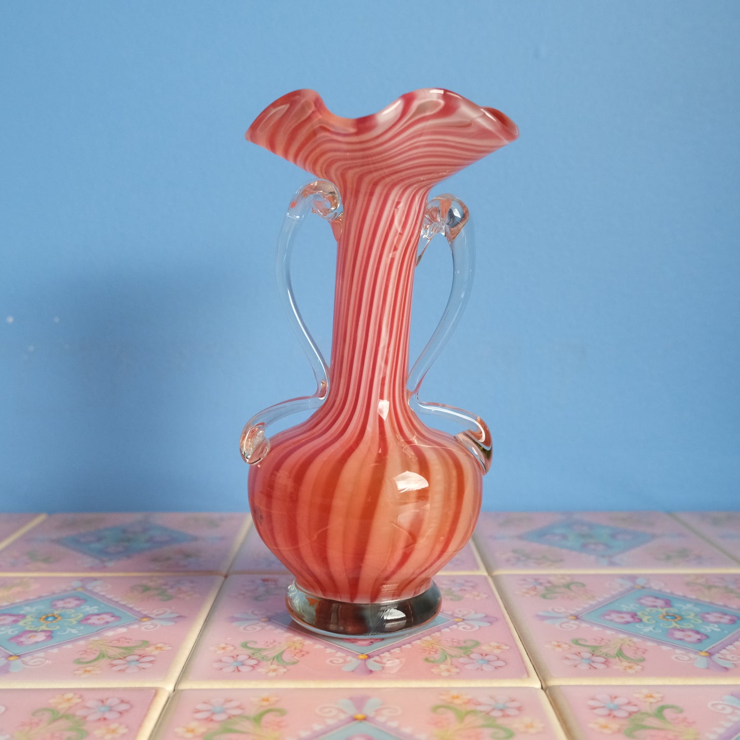 Vintage Murano orange striped vase
