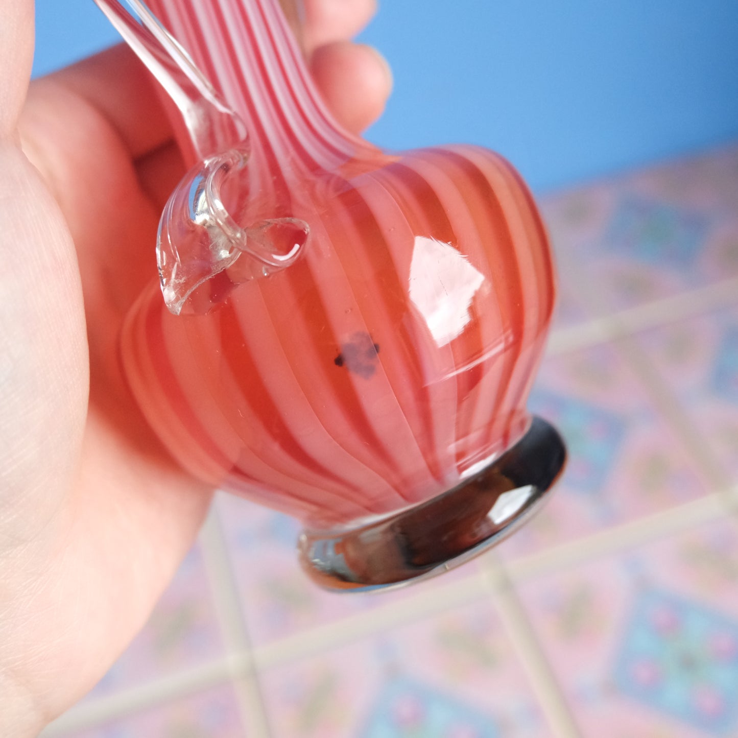Vintage Murano orange striped vase