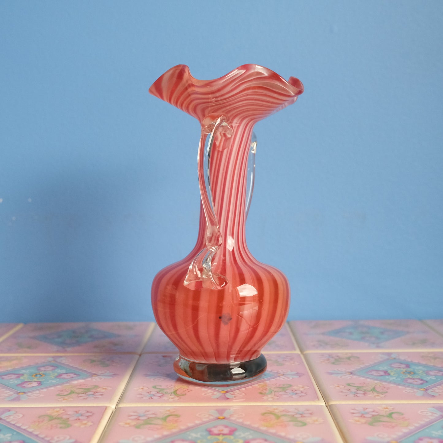 Vintage Murano orange striped vase