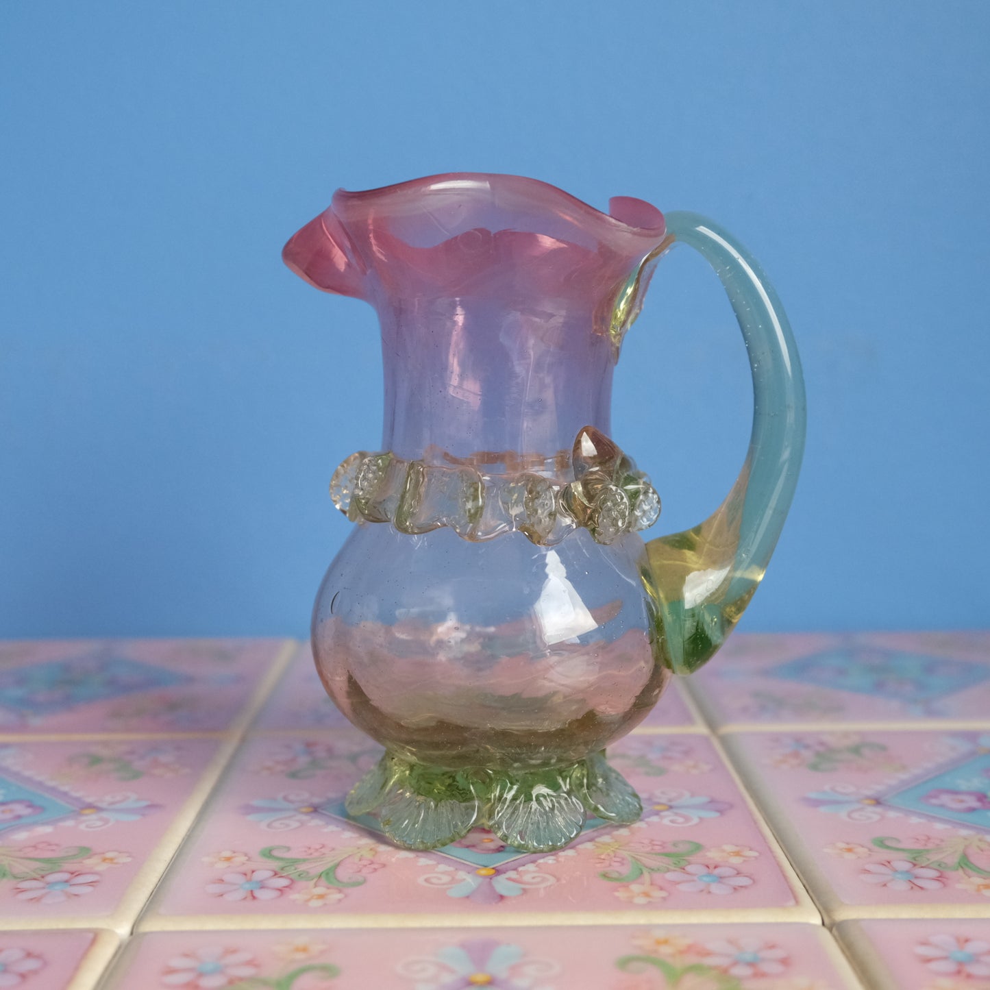 Antique pink floral jar vase