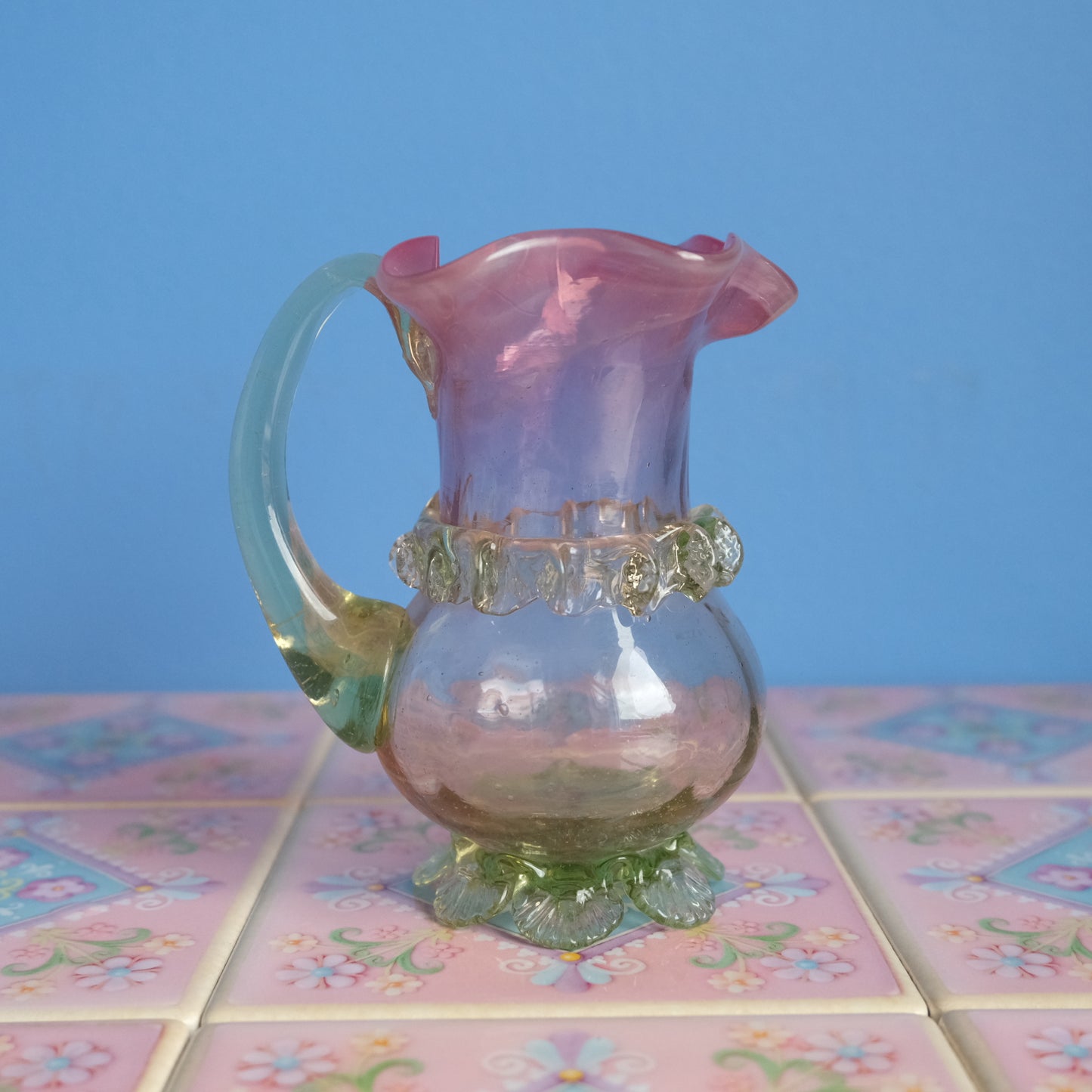 Antique pink floral jar vase