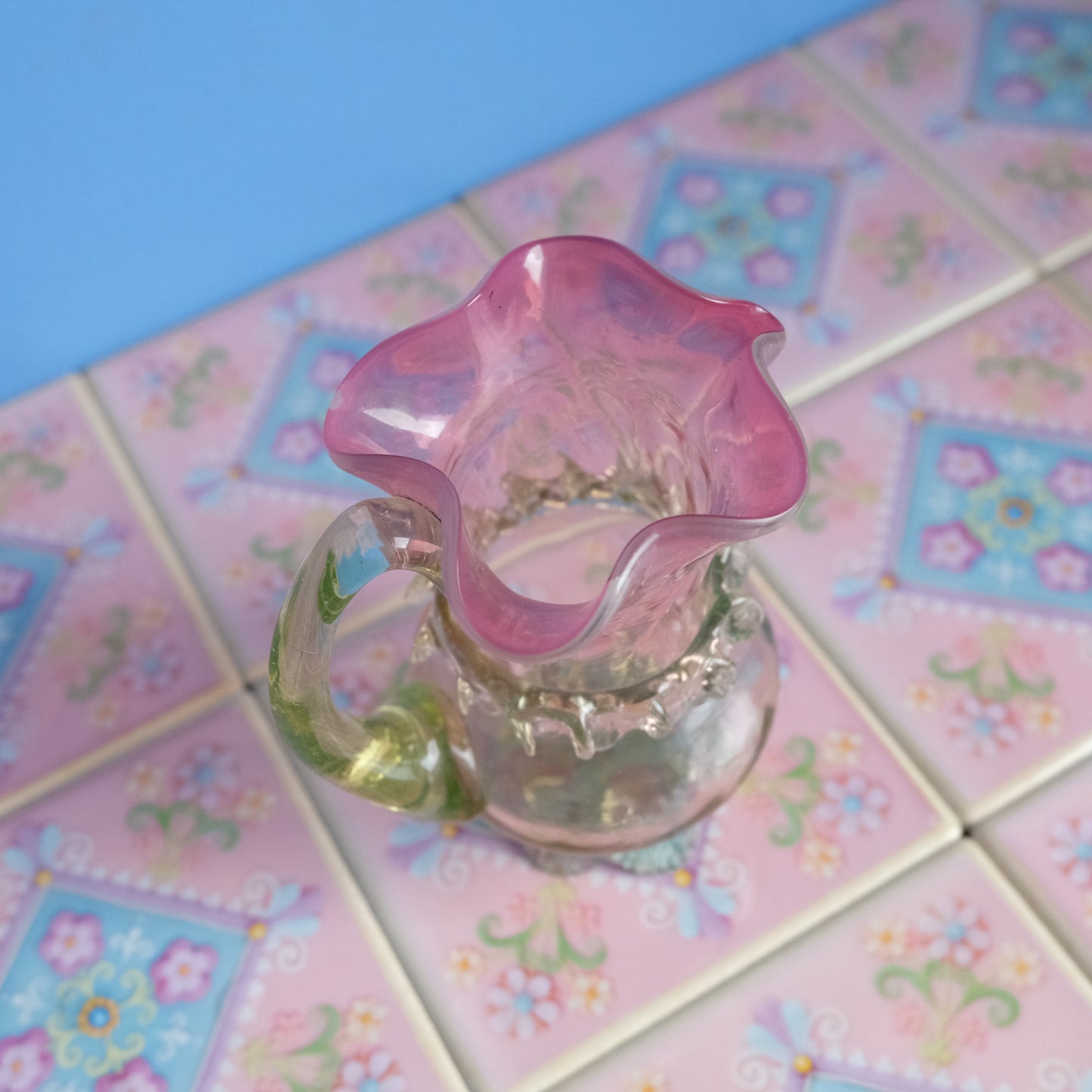 Antique pink floral jar vase