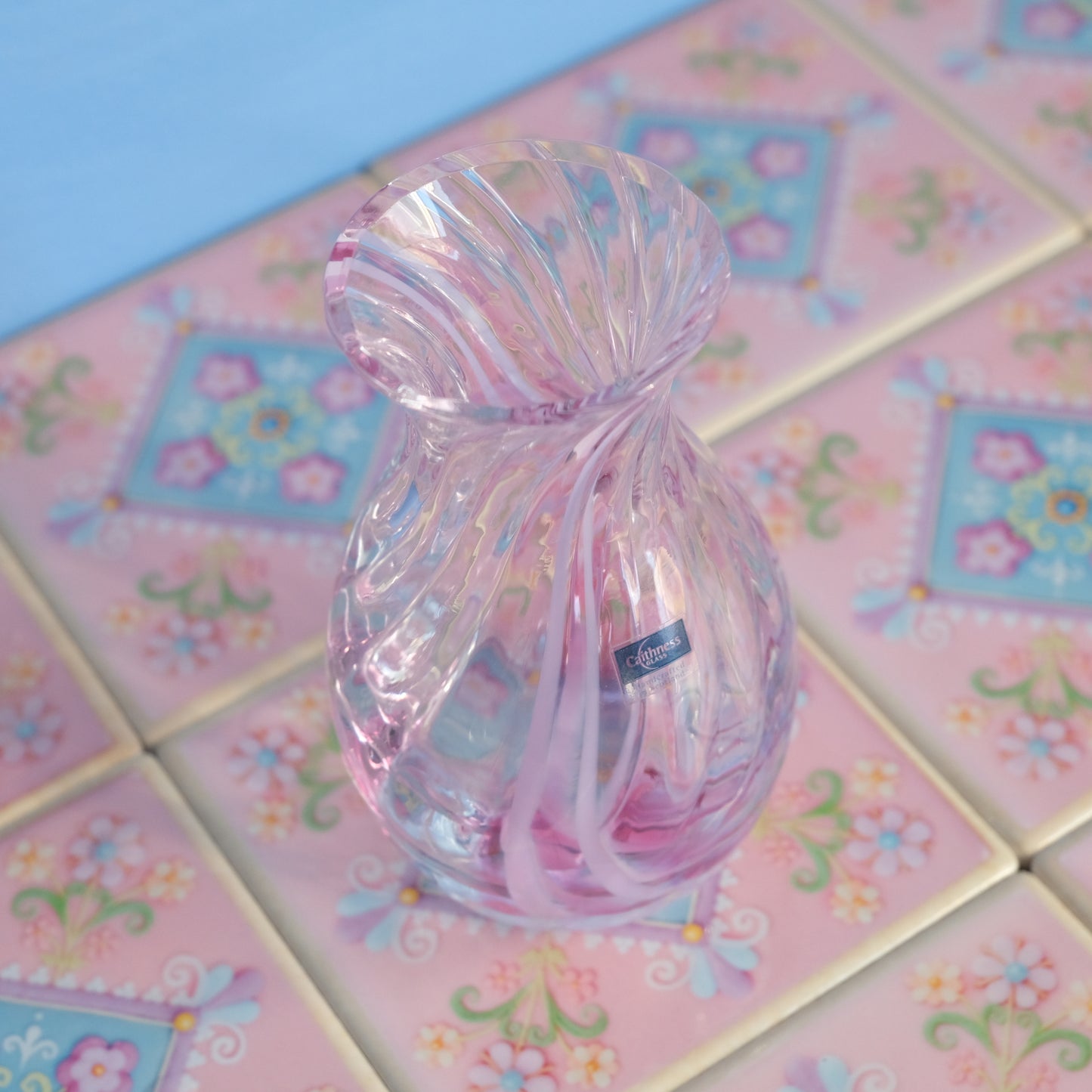 Vintage Caithness pink swirl mini vase