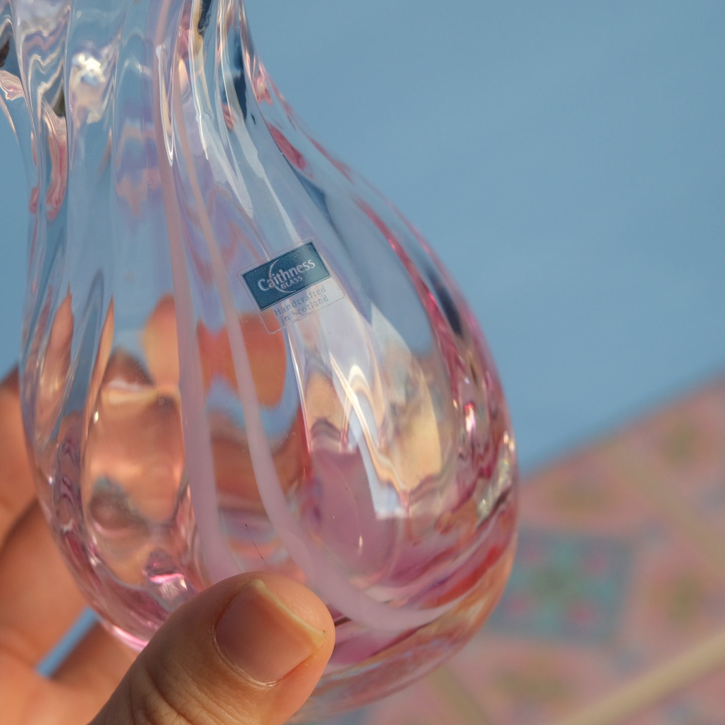 Vintage Caithness pink swirl mini vase