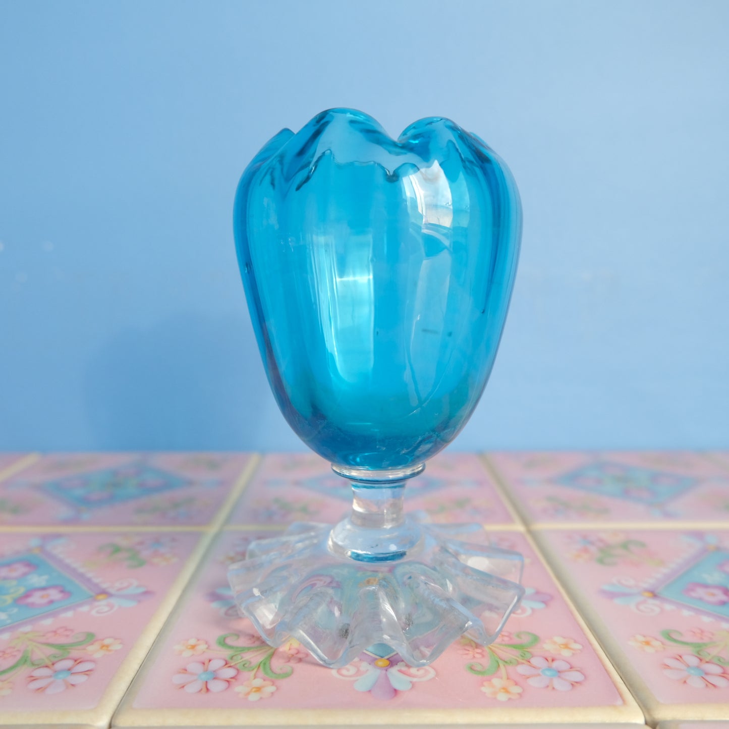 Antique hand blown blue vase