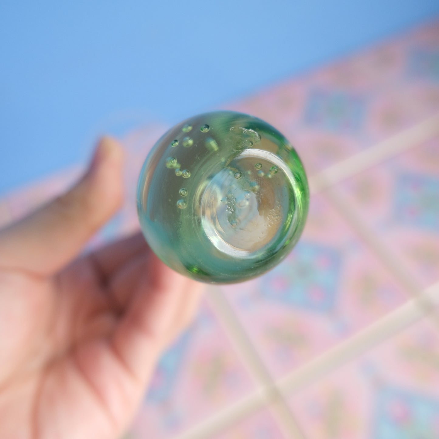 Vintage green bubble glass bud vase