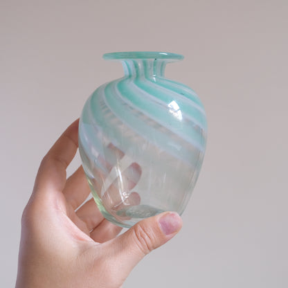 Vintage Mint Green x Clear Swirled Stripe Vase