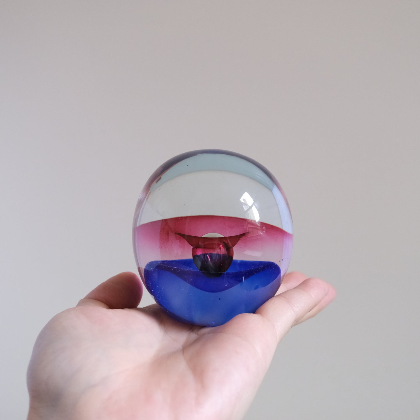 Vintage Pink & Blue Glass Paperweight