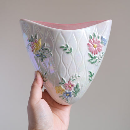Vintage MALING Lustreware Floral Wall Pocket Vase