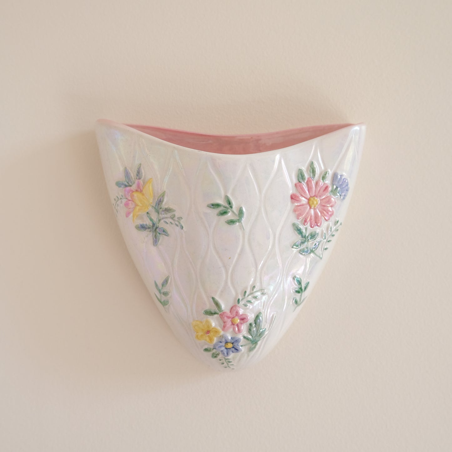 Vintage MALING Lustreware Floral Wall Pocket Vase