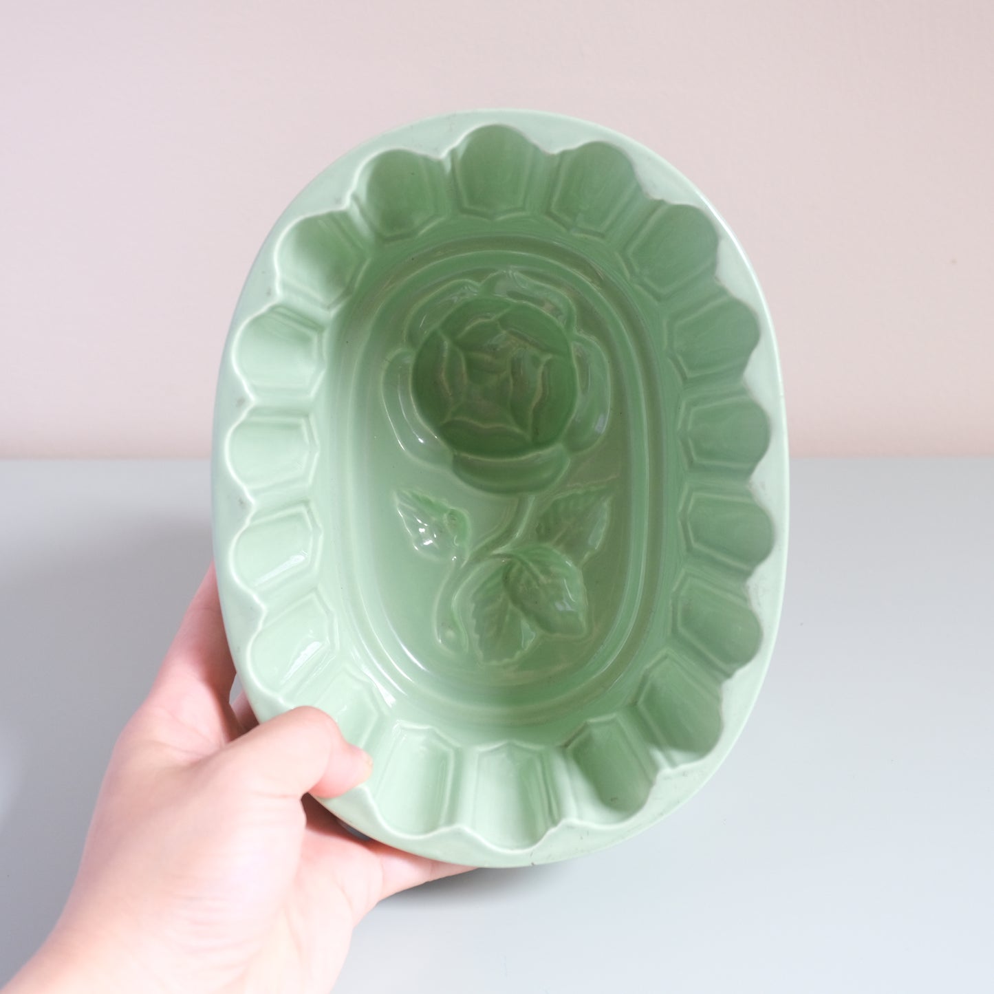 Vintage Mint Rose Pattern Jelly Mould