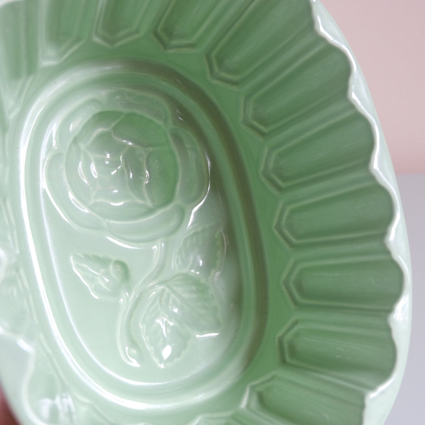 Vintage Mint Rose Pattern Jelly Mould