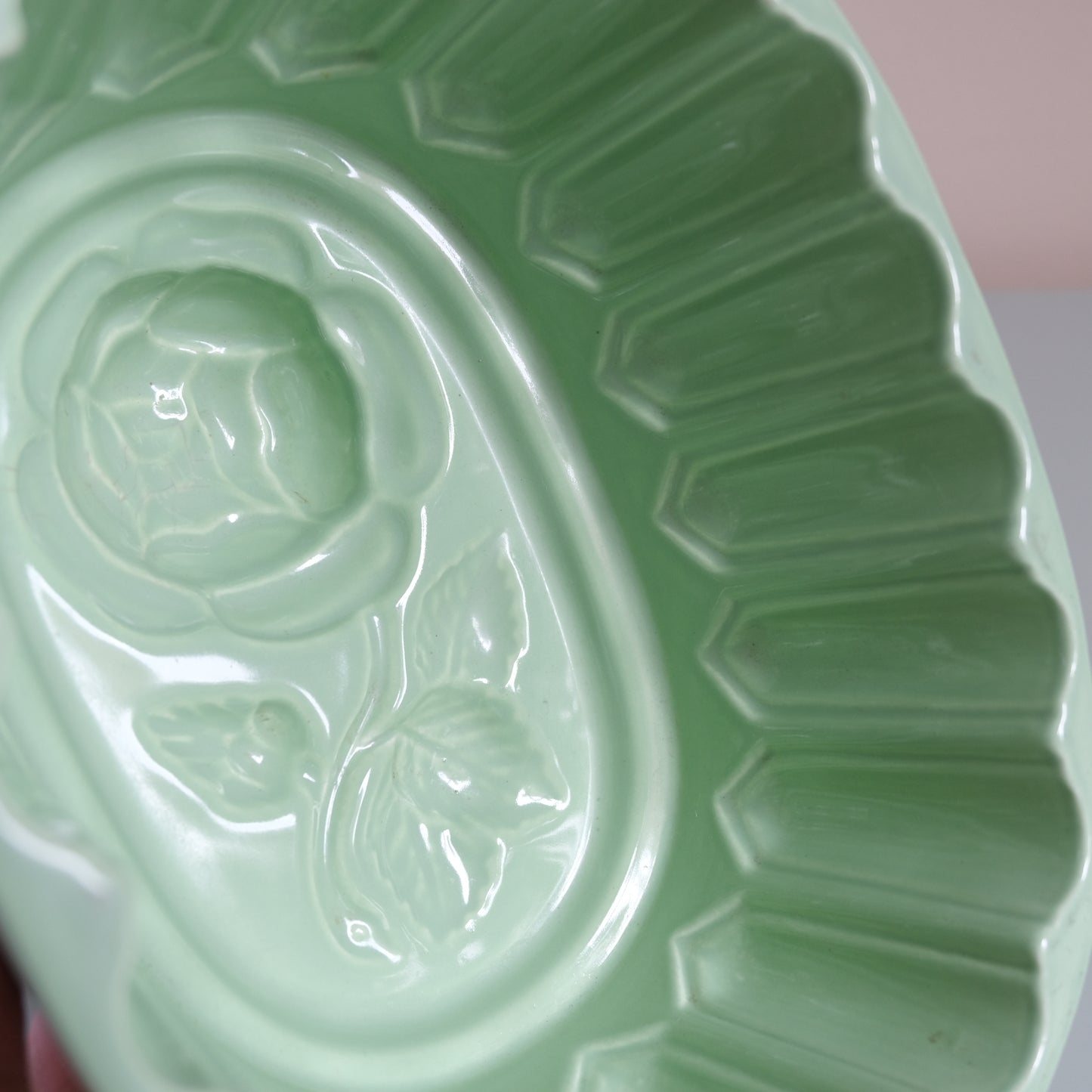 Vintage Mint Rose Pattern Jelly Mould