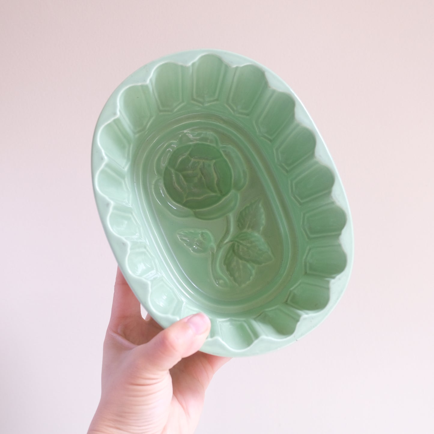 Vintage Mint Rose Pattern Jelly Mould