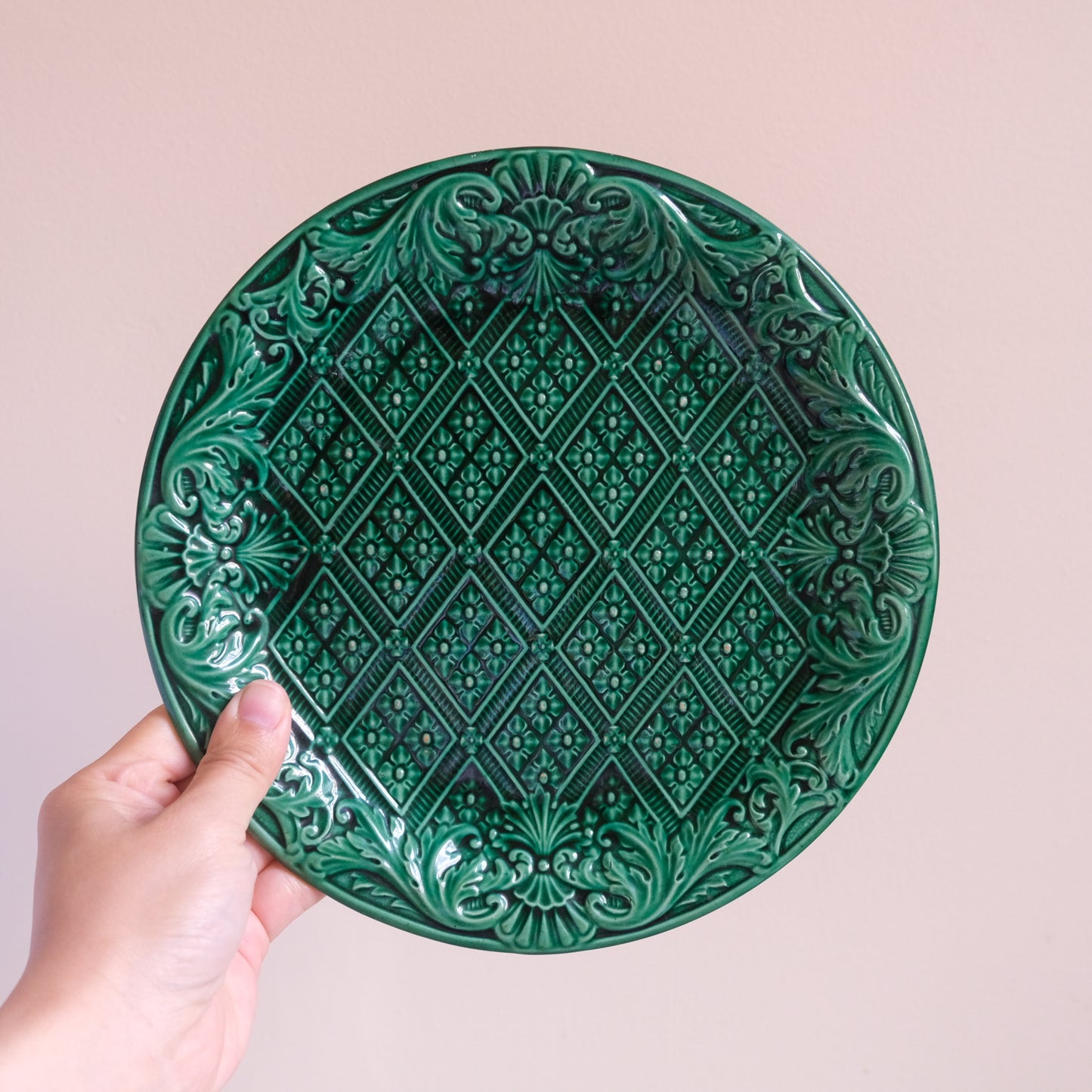 Antique Green Majolica Plate