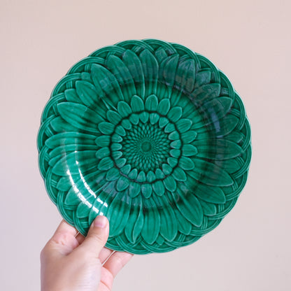 Victorian Wedgwood Green Majolica Sunflower Plate